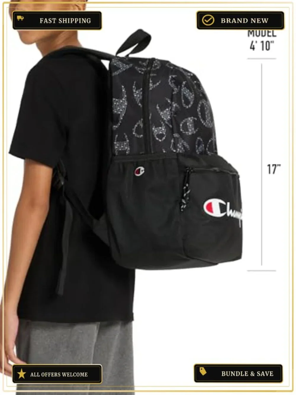 Champion Youth Backpack with Padded Straps, Laptop Compartment, Water Bottle